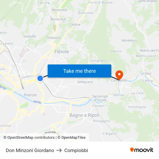 Don Minzoni Giordano to Compiobbi map