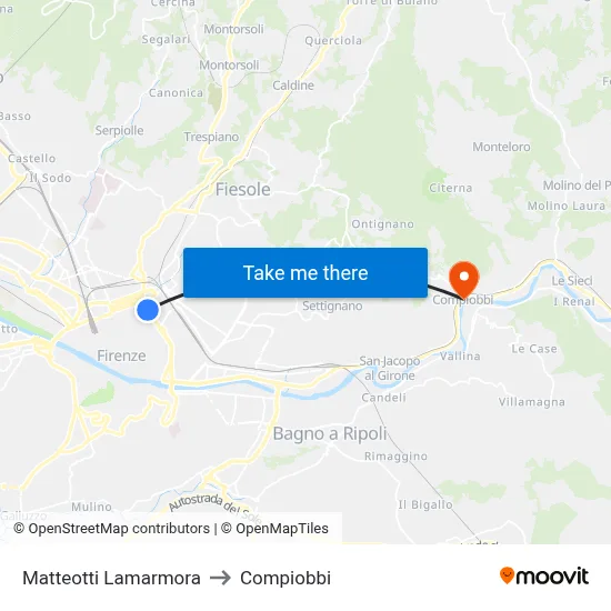 Matteotti Lamarmora to Compiobbi map