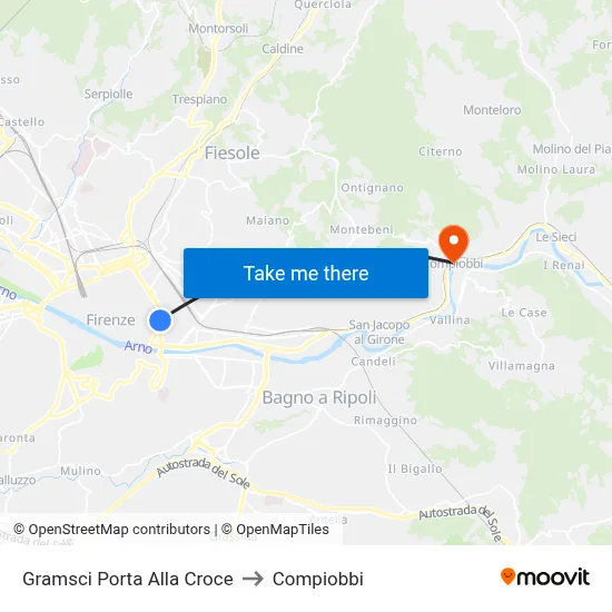 Gramsci Porta Alla Croce to Compiobbi map