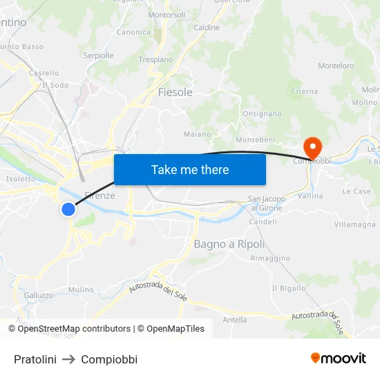 Pratolini to Compiobbi map