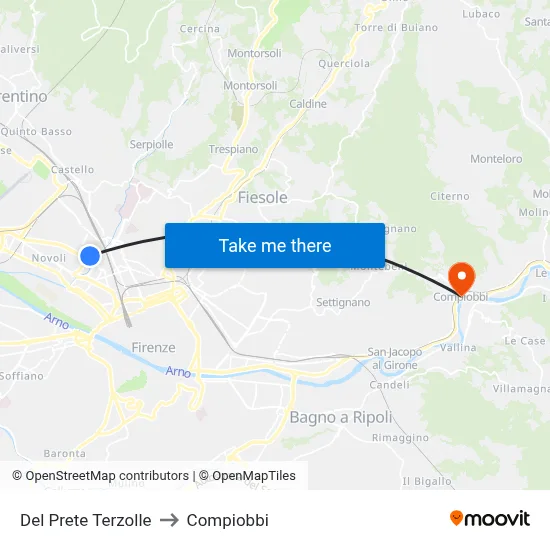 Del Prete Terzolle to Compiobbi map