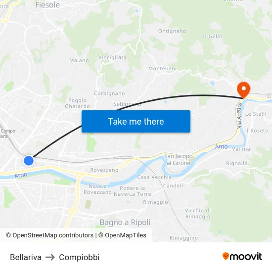 Bellariva to Compiobbi map