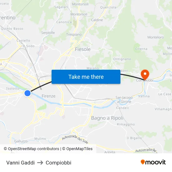Vanni Gaddi to Compiobbi map