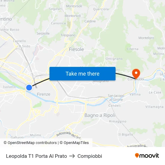 Leopolda T1 Porta Al Prato to Compiobbi map