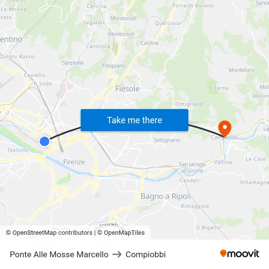 Ponte Alle Mosse Marcello to Compiobbi map