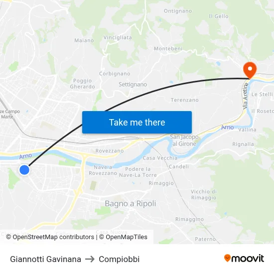 Giannotti Gavinana to Compiobbi map