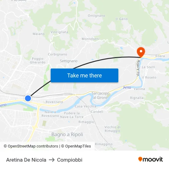 Aretina De Nicola to Compiobbi map