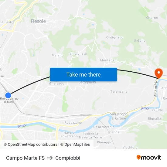 Campo Marte Station to Compiobbi map