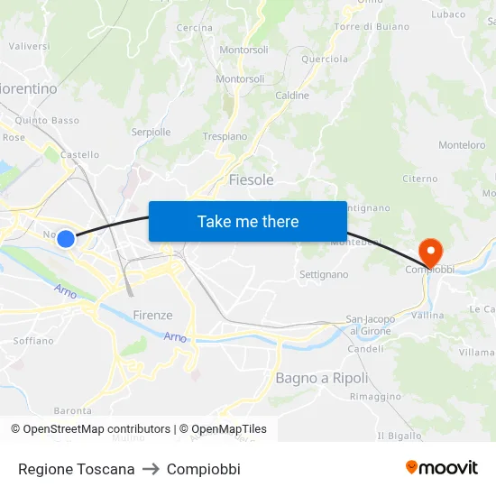 Tuscany Region to Compiobbi map