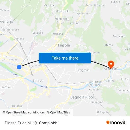 Puccini Square to Compiobbi map
