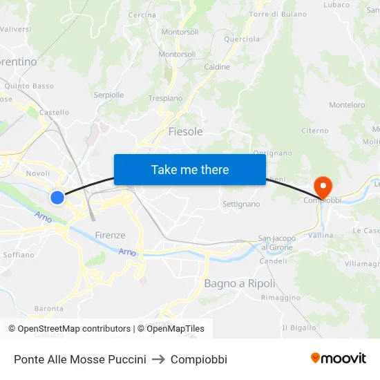 Ponte Alle Mosse Puccini to Compiobbi map