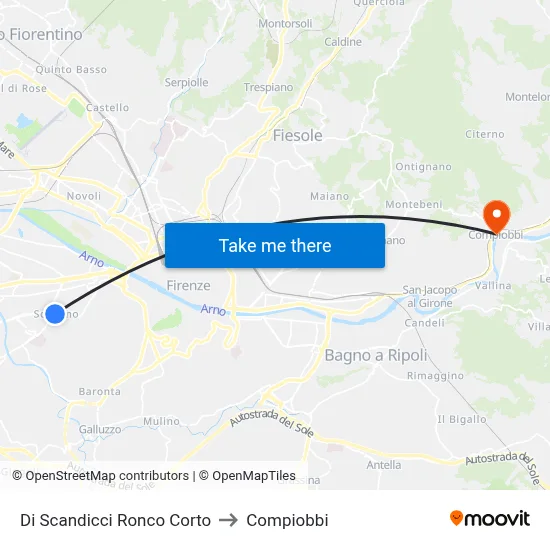 Scandicci Ronco Corto to Compiobbi map