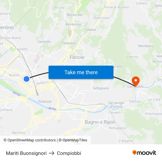 Mariti Buonsignori to Compiobbi map