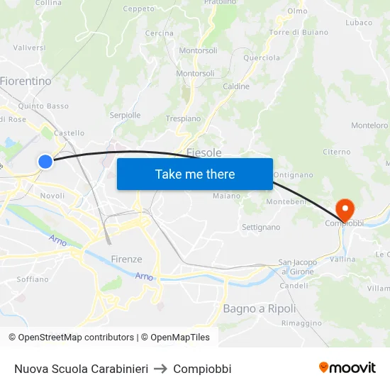 New Carabinieri School to Compiobbi map