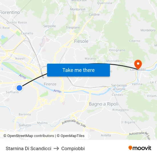 Starnina of Scandicci to Compiobbi map