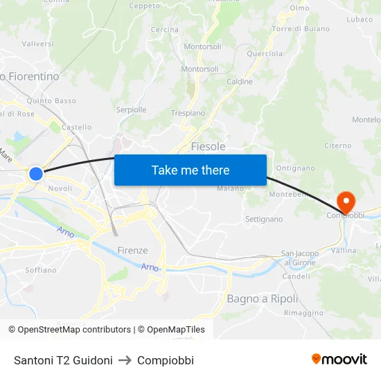 Santoni T2 Guidoni to Compiobbi map