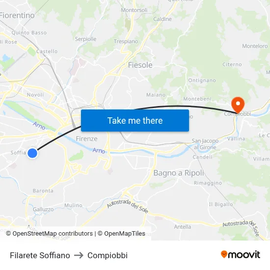 Filarete Soffiano to Compiobbi map