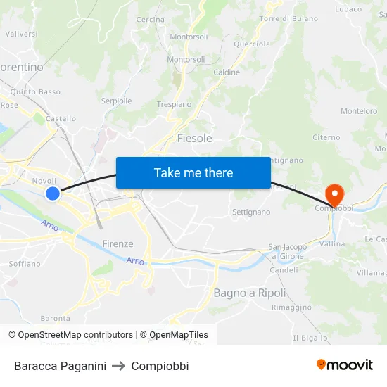 Baracca Paganini to Compiobbi map