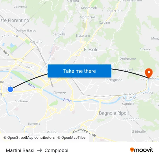 Martini Bassi to Compiobbi map
