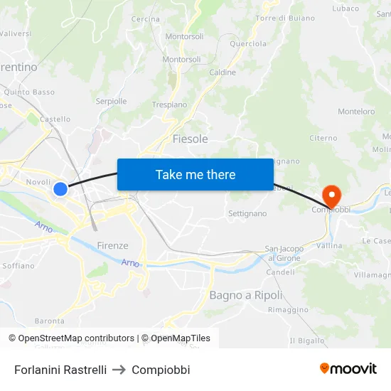 Forlanini Rastrelli to Compiobbi map