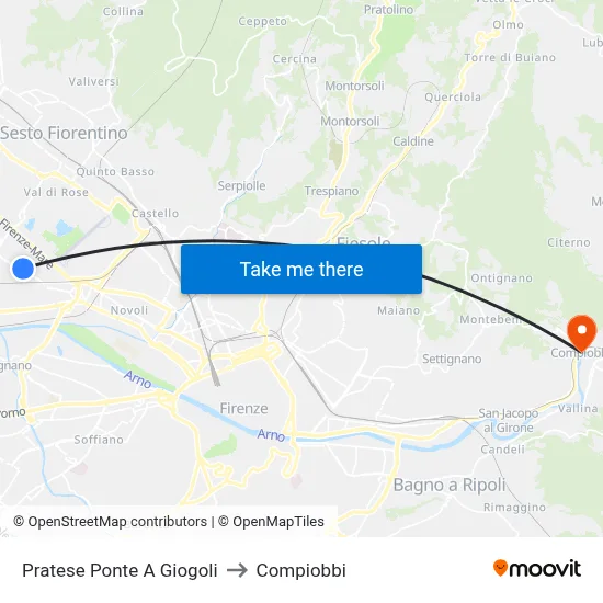 Pratese Giogoli Bridge to Compiobbi map