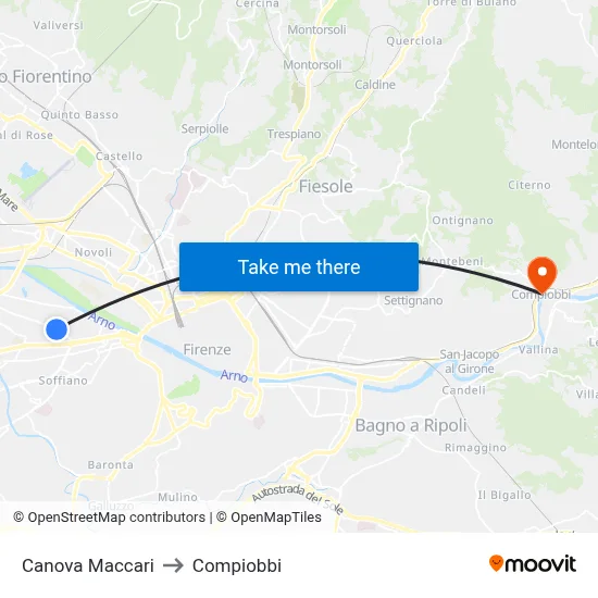 Canova Maccari to Compiobbi map