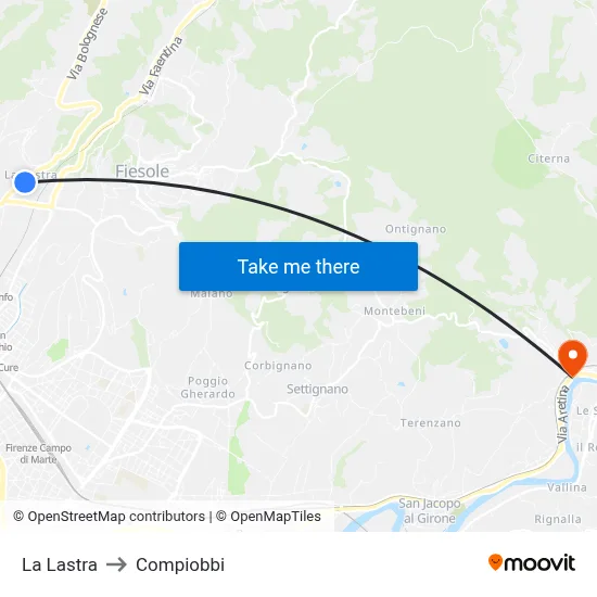 La Lastra to Compiobbi map
