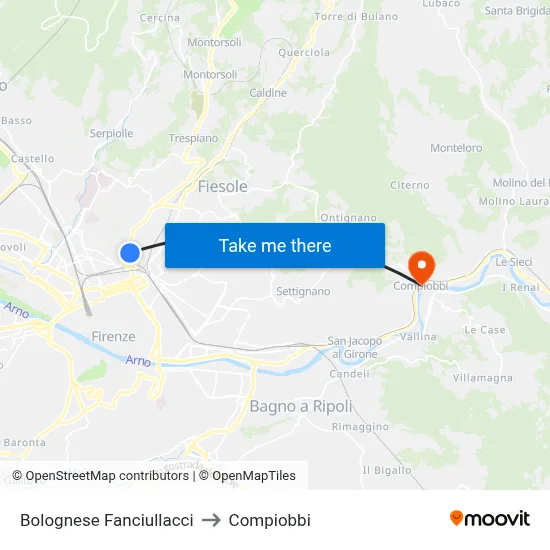Bolognese Fanciullacci to Compiobbi map