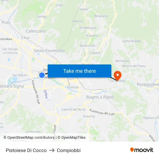 Pistoiese Di Cocco to Compiobbi map