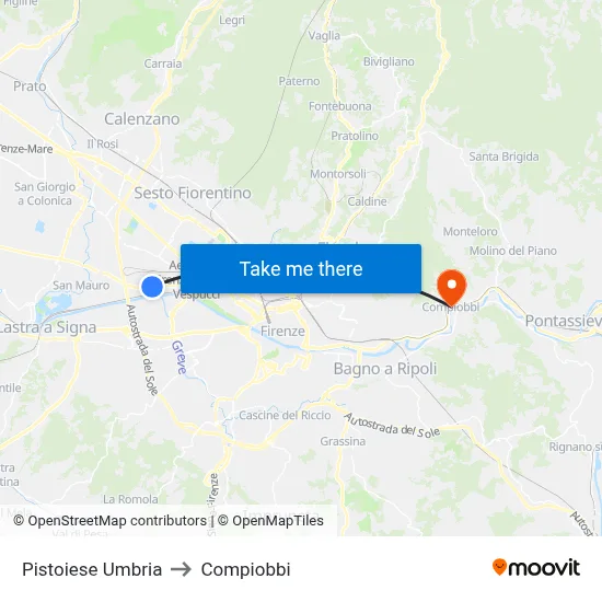 Pistoiese Umbria to Compiobbi map