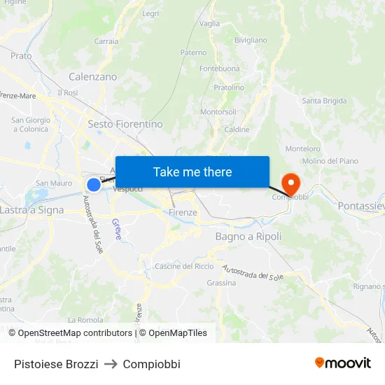 Pistoiese Brozzi to Compiobbi map