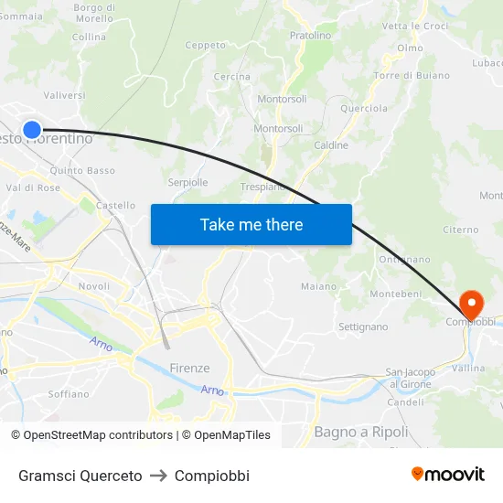 Gramsci Querceto to Compiobbi map