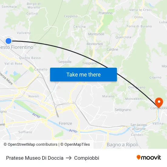 Pratese Doccia Museum to Compiobbi map