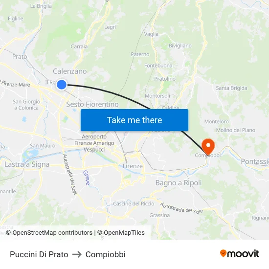 Puccini of Prato to Compiobbi map