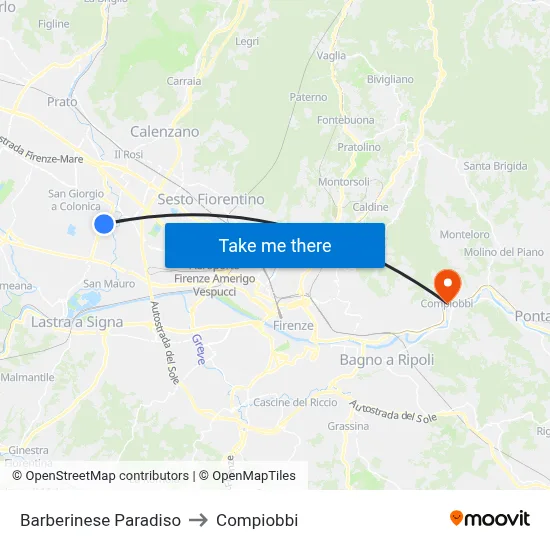 Barberinese Paradiso to Compiobbi map