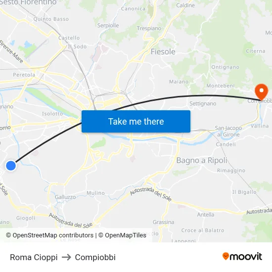Roma Cioppi to Compiobbi map