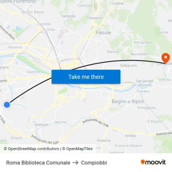 Rome Municipal Library to Compiobbi map