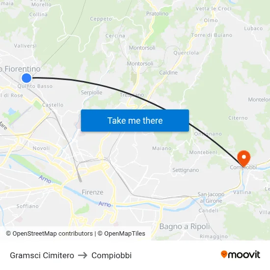 Gramsci Cemetery to Compiobbi map