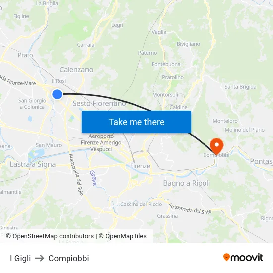 I Gigli to Compiobbi map