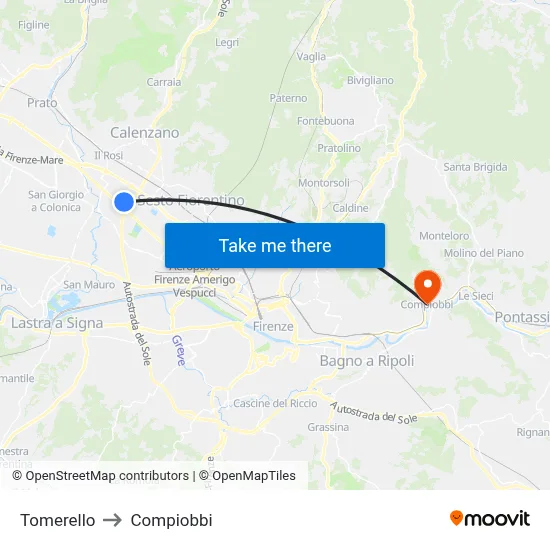 Tomerello to Compiobbi map