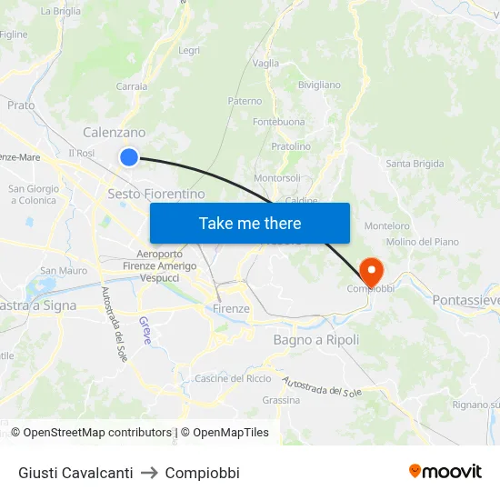 Giusti Cavalcanti to Compiobbi map