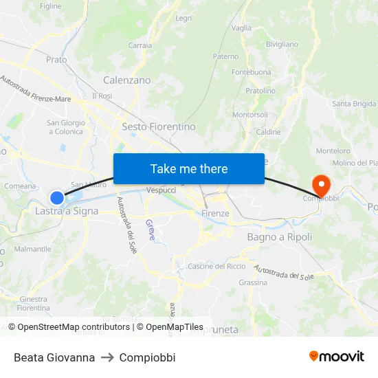 Beata Giovanna to Compiobbi map