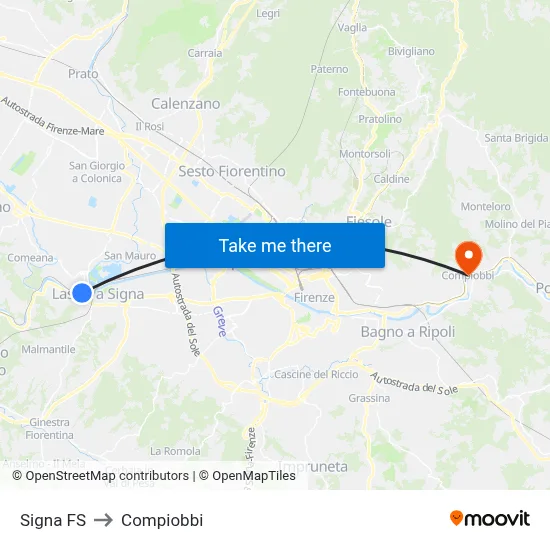 Signa Station to Compiobbi map