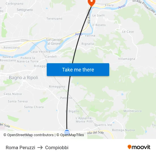Roma Peruzzi to Compiobbi map