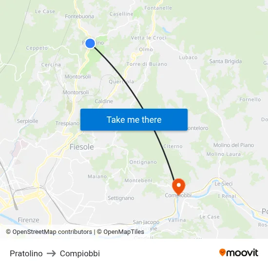 Pratolino to Compiobbi map
