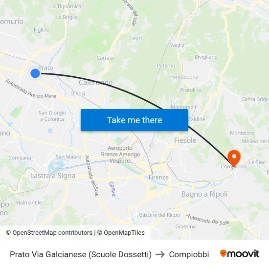 Prato Via Galcianese (Dossetti Schools) to Compiobbi map