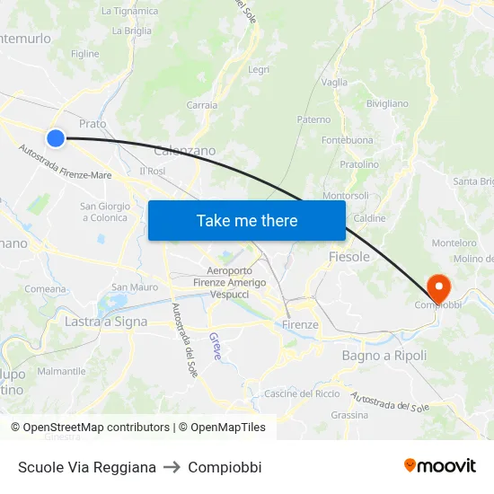 Reggiana Street Schools to Compiobbi map