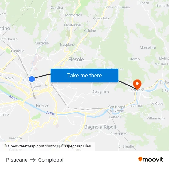 Pisacane to Compiobbi map