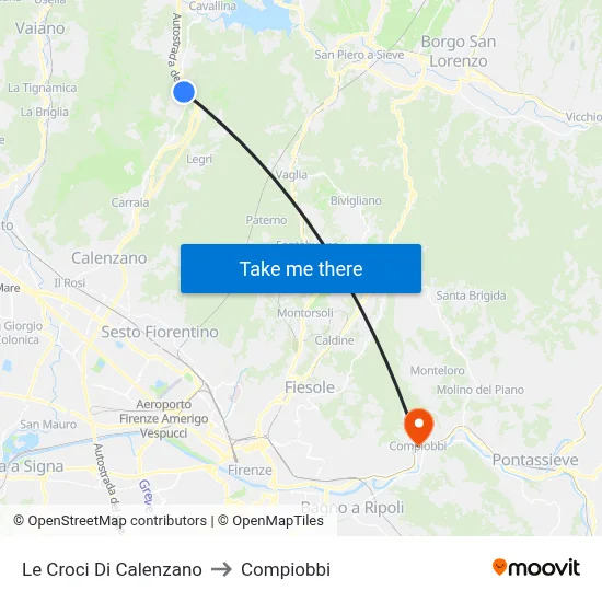 Le Croci Di Calenzano to Compiobbi map