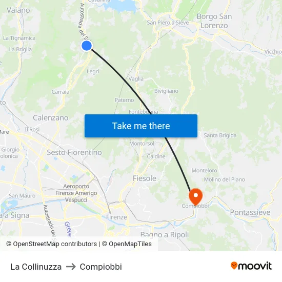 La Collinuzza to Compiobbi map